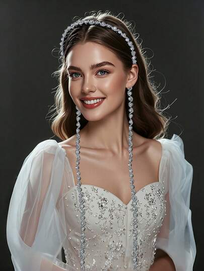 1pc Elegant Crystal Beaded Tassel Headband, Women's Wedding Bridal Bridesmaid Party Event Celebration Headdress