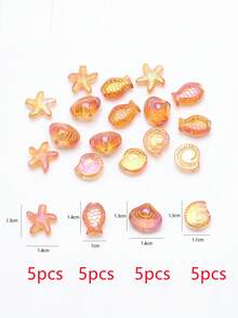 20 piezas/paquete Juego de cuentas de cristal, que incluye 5 piezas de cada uno de pez, estrella de mar, concha, caracol en tonos de color del océano, suministros para hacer joyas DIY para pendientes, collares, pasadores para el cabello, encantos de teléfono, llaveros y colgantes - Azul - Ver 14