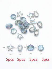 20 piezas/paquete Juego de cuentas de cristal, que incluye 5 piezas de cada uno de pez, estrella de mar, concha, caracol en tonos de color del océano, suministros para hacer joyas DIY para pendientes, collares, pasadores para el cabello, encantos de teléfono, llaveros y colgantes - Azul - Ver 12