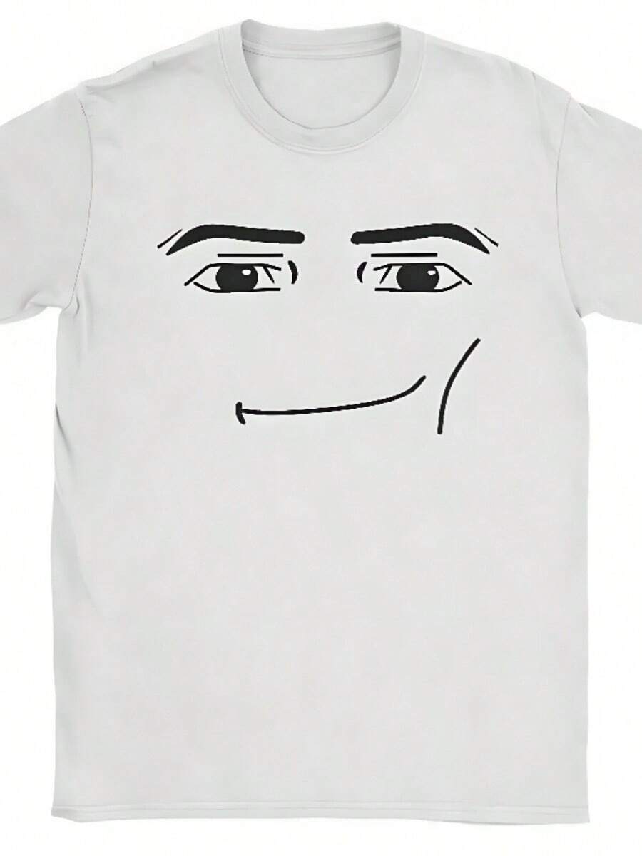 Comfortable Summer 2026 Anime Robot Robloxs Face T-Shirts Fun Tees Crew Neck Short Sleeve Men T Shirts Clothing Harajuku T Shirts Valentine's Day - White - View 1