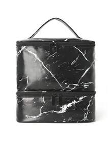 大容量多功能便携化妆包，耐用旅行化妆品收纳袋，时尚PU皮革化妆包，送给女性、妈妈、女孩的礼物，适合存放指甲油、化妆品、宿舍用品等。 - 黑與白 - 查看 4