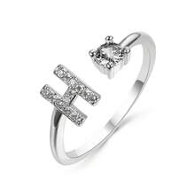 1PC Minimalist Letter H Initial Open Adjustable Ring With White Cubic Zirconia For Women, White Gold Plated Copper Base Personalized Sparkling Jewelry, Perfect Gift For Valentine's Day, Anniversary, Birthday, Party & Daily Wear - H - View 8