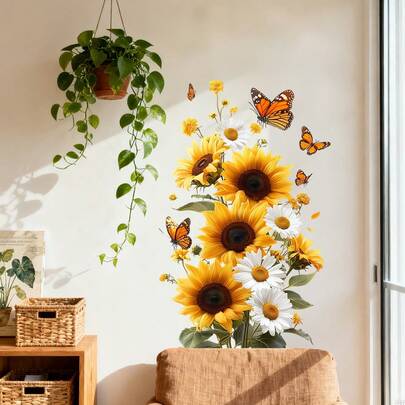 1/4 miếng dán tường hình hoa và cây cỏ màu sắc rực rỡ, decal PVC tự dính, chống thấm nước, có thể tháo rời, thích hợp cho phòng khách, phòng ngủ, trang trí lại nội thất và trang trí nhà cửa.