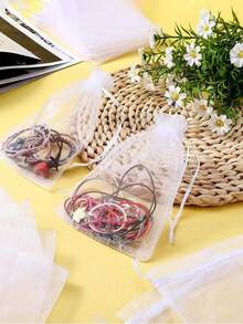 Túi vải organza trắng có dây rút, kích thước 10x15cm, dùng đựng trang sức, mỹ phẩm, quà tặng, kẹo, túi đựng xà phòng thủ công, túi đựng đồ chơi nhỏ. - Xem 2