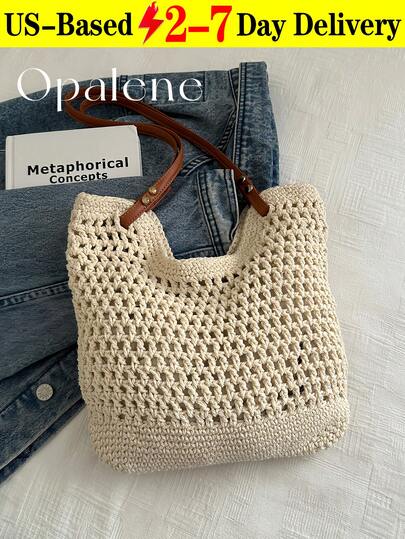 Bolso de paja tejido a mano de gran capacidad para mujeres, nueva bolsa de moda tipo tote, bolso de paja tejido multiusos para playa, vacaciones, viajes, estilo campestre, bolso de hombro y cruzado para mujer, ideal para ir a la oficina, de compras, a la playa, de vacaciones