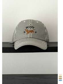 1pc Soft Top Striped Dog Baseball Cap, Cute Striped Small Dog Baseball Hat, Fashionable Soft Top Brimmed Hat For Women, Spring - Brown Dog - View 11