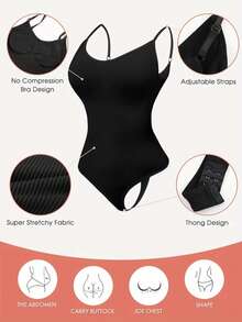 2pcs Seamless Shapewear Bodysuit For Women Summer Elegant - Black + Beige - View 6