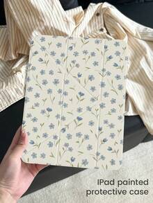 Flower A Cute Cartoon Anime Blue Floral Pattern Double-Sided Acrylic Transparent Crystal Back Cover, Shock-Absorbing, Compatible With Ipad 7th, 8th, 10th Generation (10.2 Inch), Built-In Pen Slot, Support Sleep/Wake Function, Ideal Gift Choice - Multicolor - View 3