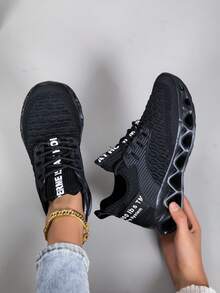 Spring And Summer Women's Breathable Running Shoes, Outdoor Sports Control Buffer Women's Road Running Shoes, Fashionable Multi-Purpose Anti-Skid Wear-Resistant Walking Shoes, Large Size Multi-Functional Cross-Country Shoes, Lovers' Mesh Play Badminton Basketball Shoes, Comfortable Travel Leisure Sports Shoes - màu đen - Xem 3