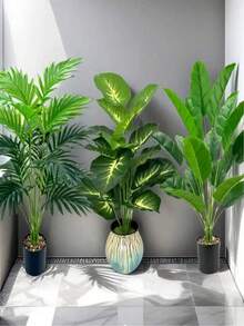 3棵人造盆栽棕榈树，塑料花盆，室内/室外装饰，落地式，花园装饰，适合春季、感恩节等各种场合，不含花盆 - 彩色 - 查看 9