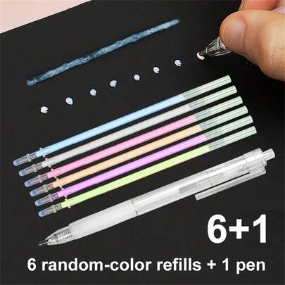 6支替换笔芯+1支可替换笔芯的双头圆头笔，色彩鲜艳，适用于剪贴簿、手工制作、树脂艺术品和贴纸 - 坚固的塑料胶水笔，适合艺术创作、工艺制作，书写轻松流畅。