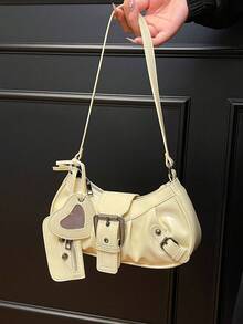 Dedoo 1件复古Y2K哥特风铆钉装饰复古方形单肩斜挎包，适合日常通勤，独特设计，蒸汽朋克哥特风格，时尚街头风，是音乐节、演唱会、摇滚风格的理想之选。 - Butter Yellow - 查看 10