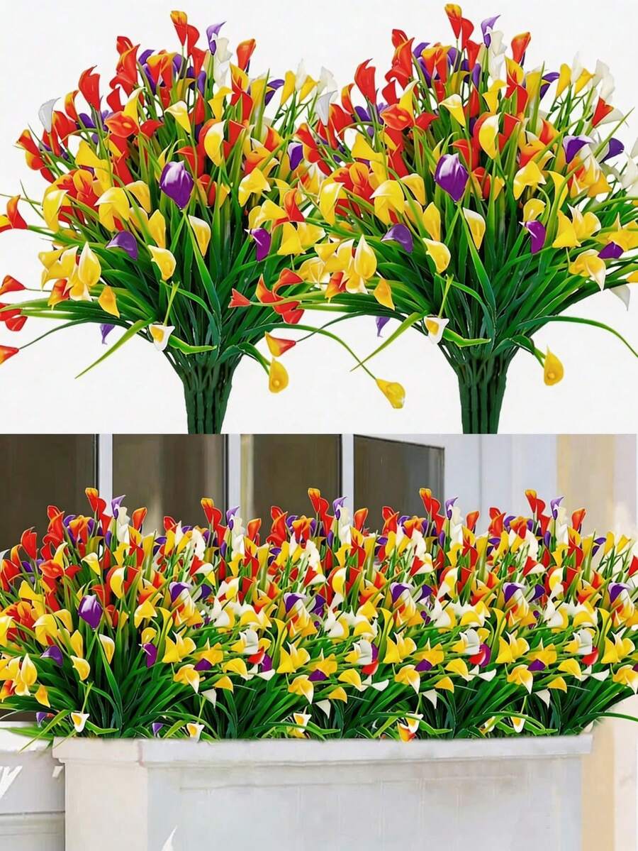 MEHELANY 10/5 pièces Fleurs artificielles de lys calla de couleurs mélangées, plantes artificielles pour décoration intérieure et extérieure, paniers suspendus en plastique avec fleurs de printemps, décoration pour la maison, la cuisine, le jardin, le porche et la table - Multicolore - Voir 1