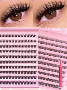 120/240 簇假睫毛，长度 8-16 毫米，自然纤细，D 卷度，浓密 DIY 假睫毛，适合淡妆/浓妆，日常使用和旅行，单根假睫毛（带镊子） - D - 查看 1