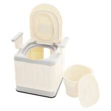 SENDERPICK Adult Potty Chair For Seniors Portable Toilet Bedside Commode Toilet - Grey and Beige - View 2