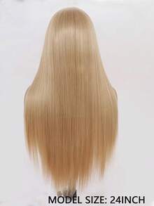 金色蕾丝前假发，预先拔毛发际线，长款假发，适合，无需胶水，直发，金色蕾丝前合成假发，耐热纤维，24英寸 - 彩色 - 查看 8