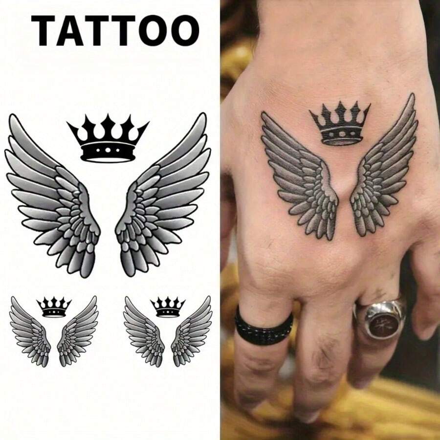 天使翅膀临时纹身贴纸 - 逼真、防水、易于佩戴，可持续1-2周 - 精心制作的身体艺术