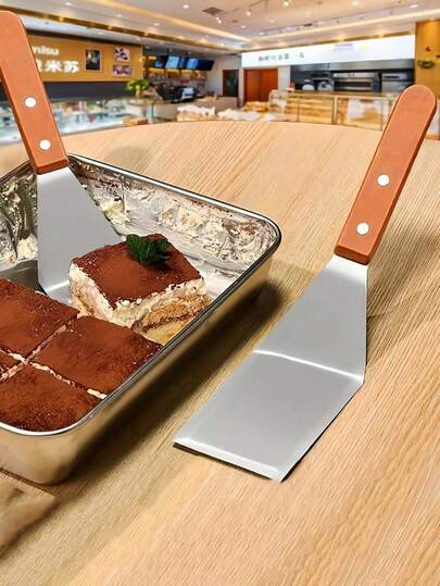 1pc Stainless Steel Angled Hardwood Handle Large Metal Pancake Spatula, Stainless Steel Cake Server, Wooden Handle Steak Cooking Spatula, Cake And Dessert Tools, Suitable For Cast Iron Pans, Baking Sheets, Cakes, Skillets, Grills, Pancakes, Burgers, Ideal For Grilling And Home Kitchen, Cooking Utensils, Kitchen Gadgets, Suitable For Men And Women Gifts