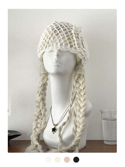 1pc Openwork Knit Beanie, Handmade Hollow Knitted Headwrap Hat, Fashionable Streetwear Small Niche Design, Breathable Mesh Fishnet Headwrap Hat, Niche Knitted Hollow Beanie Hat For Women, Summer