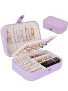 便携式迷你旅行首饰收纳盒，多功能首饰整理盒，可收纳耳环、戒指、项链和吊坠，轻巧防水，适合女性日常使用和旅行 - 玫紅色 - 查看 20