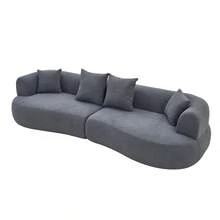 Sofá Seccional Curvo Moderno, Sofá de Espuma de 122'' con Forma de Arco para 4 Personas, Comprimido en Caja, Sofá Cloud Sin Estructura con Asientos Extra Profundos y Anchos, Cómodo - Blanco + Espuma + Resorte - Ver 6