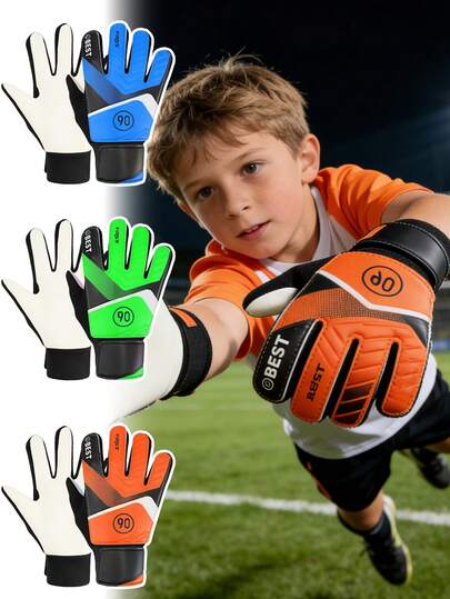 1 Pair Professional Soccer Goalkeeper Gloves, Non-Slip Finger Protection, Essential For Match And Training, Anti-Slip & Durable, Palm Cushion, Suitable For Youth, Adjustable Wrist