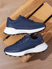 New Breathable Leather Casual Sneakers, Fashion Running Shoes, Chunky Sneakers For Men, Spring/Summer - Royal Blue - View 5