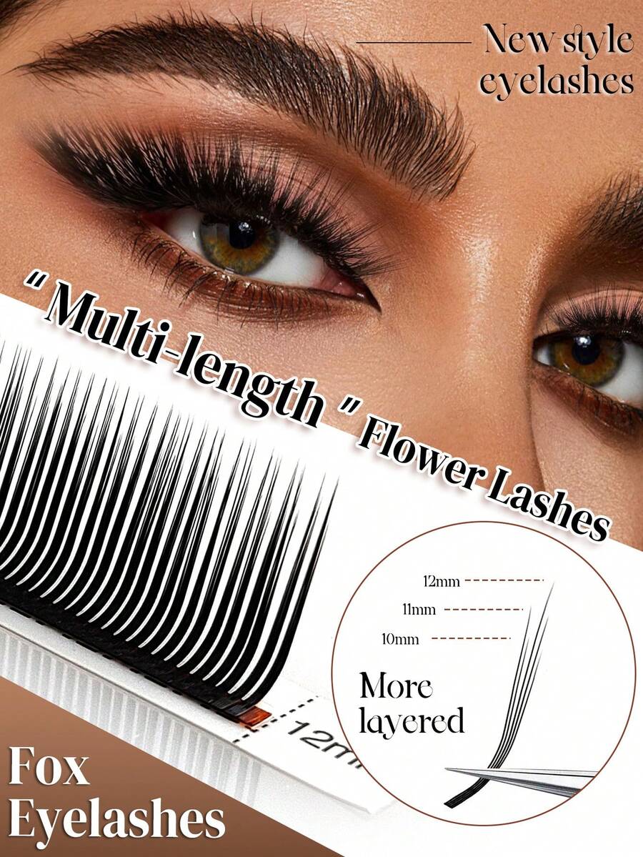 12 Pairs Soft 3D/5D/6D Curly Eyelash Extensions Set, Wet Lash Cluster Pre-Fanned Flower Mink False Eyelashes, Makeup Supplies