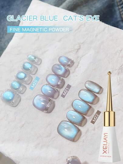  XEIJAYI 10ml 3件套冰川蓝磁性猫眼美甲粉，变色金属美甲闪粉，适用于凝胶指甲油DIY家庭美甲沙龙