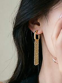 1 Paar elegante, romantische, luxuriöse, damenhaft-stilvolle C-förmige Quasten-Geometrie-Ohrringe - Gold - Übersicht 6