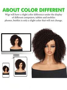 Curly Wigs For Black Women Spring Curl Side Part Wig 14 Inch Afro Kinky Curly Wig Machine Made Wigs Without Bangs Soft Synthetic Heat-Resistant Wigs - Black - View 9