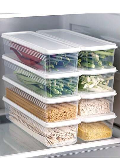 Airtight Rectangular Storage Containers, Multi-Purpose Kitchen Organizer For Noodles, Fruits And Vegetables, Stackable Design