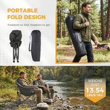 Oversized Padded Camping Chair, Folding Portable Outdoor Club Chair With Cup Holder & Adjustable Backrest, Heavy Duty Steel Frame Supports 350 LBS, Comfortable Lounge Chair With Carry Bag For Camping, Fishing, Lawn, Patio, Indoor Use - 黑色 - 查看 6