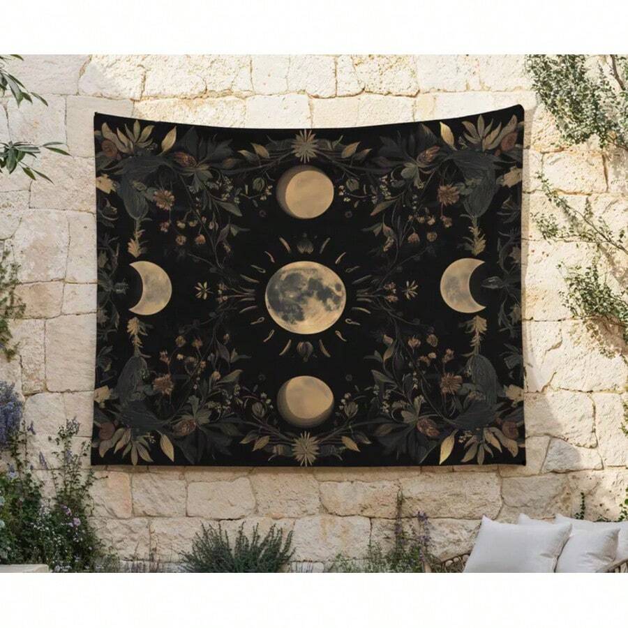 Tarot Card Luna Tapestry, Phases Of The Moon Wall Hanging, Cottagecore Aesthetic Wall Decor, Witchy Vibes Wall Art, Earth Tones Tapestries - 白色 - 查看 1