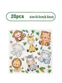 Juego de 50 piezas de vajilla desechable con animales de la jungla lindos, platos de papel, vasos y servilletas con estampado de león, jirafa, tigre y elefante de dibujos animados, vajilla desechable para niños, safari, cumpleaños, baby shower, sirve para 10 invitados, decoración y suministros para fiesta con tema de animales de la jungla - Multicolor - Ver 6