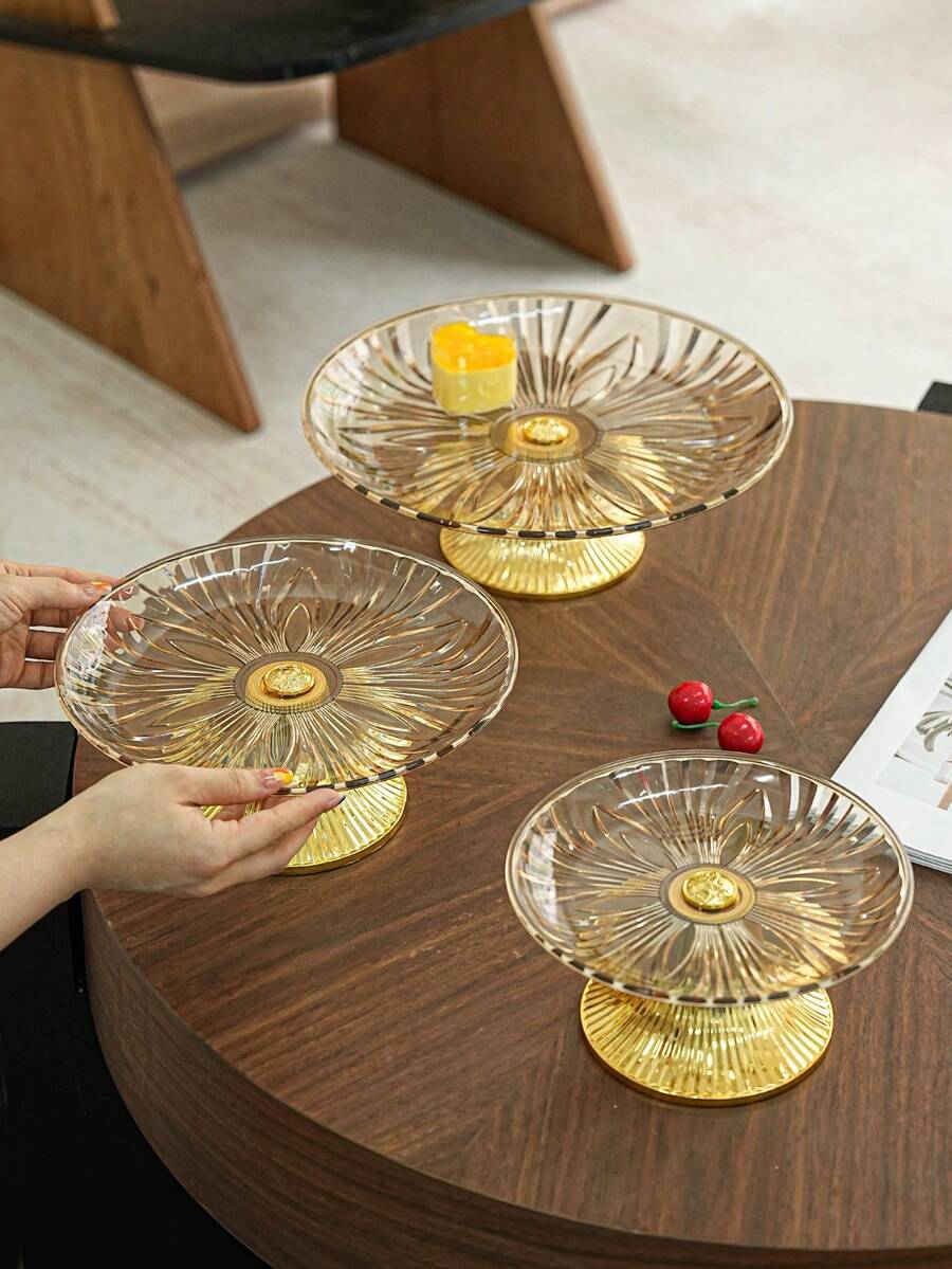 Khay cao chân đế dùng để trưng bày đồ ăn nhẹ, kẹo, trái cây sấy khô, dùng trong tiệc cưới, lễ hội; Khay cao chân đế dùng cho tiệc tùng, sự kiện; Khay có thể tái sử dụng. - hổ phách - Xem 1