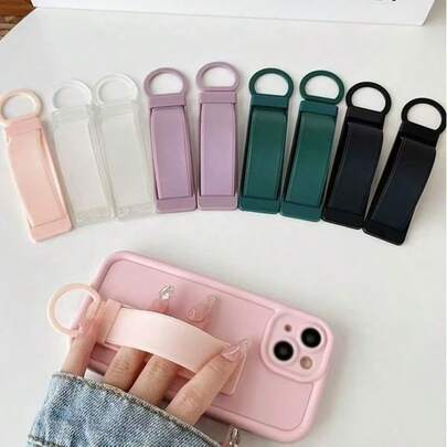 Multifunctional Phone Wrist Strap Holder, Universal Metal Leather Adhesive Slouchy Desktop Pull-Out Anti-Drop Ring