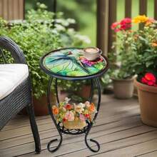 HONGLAND Mesa auxiliar para exteriores mesa auxiliar redonda de 14 pulgadas con soporte para plantas pequeñas mesas interiores y exteriores para balcón muebles jardín patio porche cocina sala - Multicolorb - Ver 6