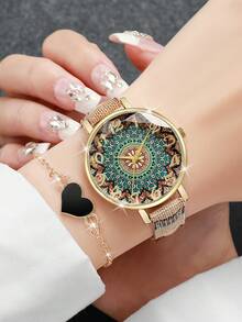 2pcs/Set Women's Gift Watch - Elegant Fashion Personalized Numeric Dial Quartz Wristwatch + Heart-Shaped Bracelet (Watch Box Not Included) - Multicolor - View 2