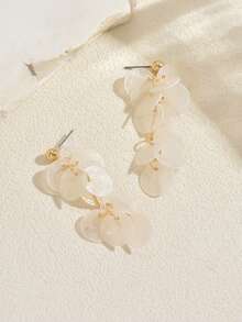 女士白色贝壳圆盘吊坠耳环，金色贝壳亮片垂坠耳环，波西米亚风叠戴贝壳首饰 - 白色 - 查看 3