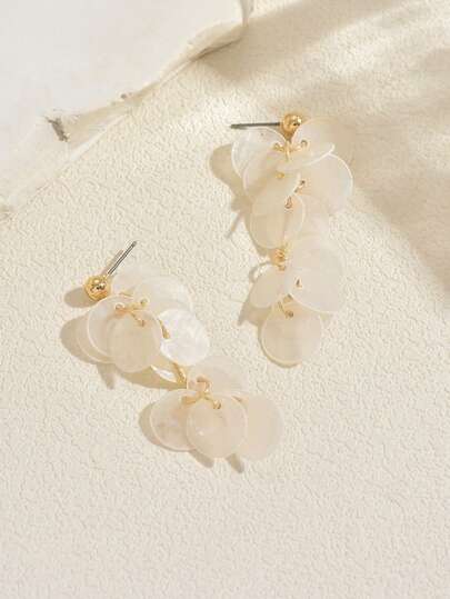 女士白色贝壳吊坠耳环，金色贝壳亮片水滴耳环，波西米亚多层贝壳首饰