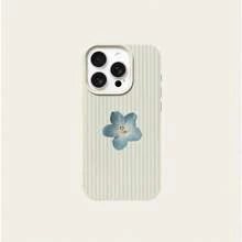 1pc TPU Material Fresh Blue & White Striped Blue Flower Pattern Phone Case Suitable For IPhone 17 Pro Max/17/16 Pro Max/15/13/12/11, S20 FE/A15/S24/A55, Note 11/Note 12/Note 13 Pro, Full Coverage Anti-Drop Soft Protective Phone Case - White - View 5
