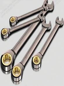 Chrome Vanadium Steel Combination Ratchet Wrench Set - Dual-Function, Quick Release, Open-End & Box-End Spanner Tools For Home & Automotive Repair - Adjustable Head Ratchet Wrench - View 15