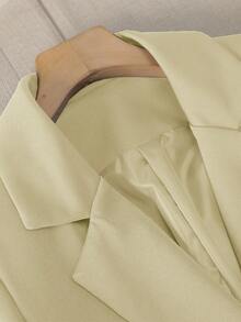 棕色系带双排扣女士西装外套，中长款修身通勤夹克，挺括垂坠面料，优雅休闲外套，适合25-45岁女性，春季穿着。 - 淡黃色 - 查看 6