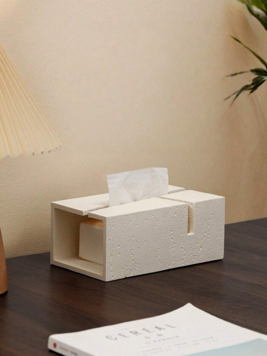 Modern Travertine Texture Tissue Box Cover, Minimalist Rectangular ...