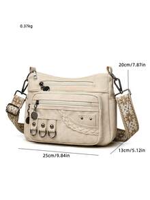 Bohemian Rivet Decor Large Capacity PU Shoulder Bag, Suitable For Work, Daily Use, Commuting, Travel And Shopping - White - View 4