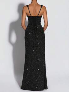 New Women's Slim-Fit Bodycon Dress With Faux Handmade Iridescent Sequins And Spaghetti Straps - 深紅色(26003) - 查看 5