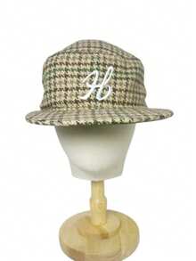 1pc Houndstooth Bohemian Casual Polyester Embroidered UV Protection Leopard Print Unisex Hip Hop Street Brim Baseball Cap, Suitable For Spring, Summer And Autumn - The Letter H - View 2