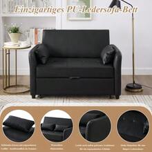 [With Sleeping Function] Multifunctional Sofa Bed, Two-Seater Sofa Bed, 3-Position Adjustable Backrest, Water-Repellent PU Material, Easily Converts Into A Bed - Black - View 3