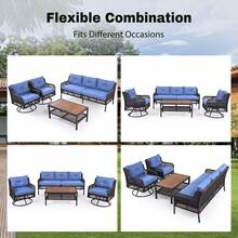 Juego de muebles de patio GO de 4 piezas con sillas giratorias, sofás de mimbre para exteriores para 5 personas, conjunto de conversación de ratán seccional para exteriores, ideal para la terraza, el patio trasero o la piscina, color azul. - Azul + Poliéster + Mimbre + Conjuntos de Patio Completos - Ver 6